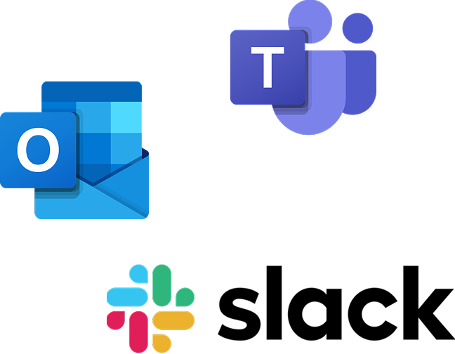 Microsoft Teams, Outlook, and Slack integration icons